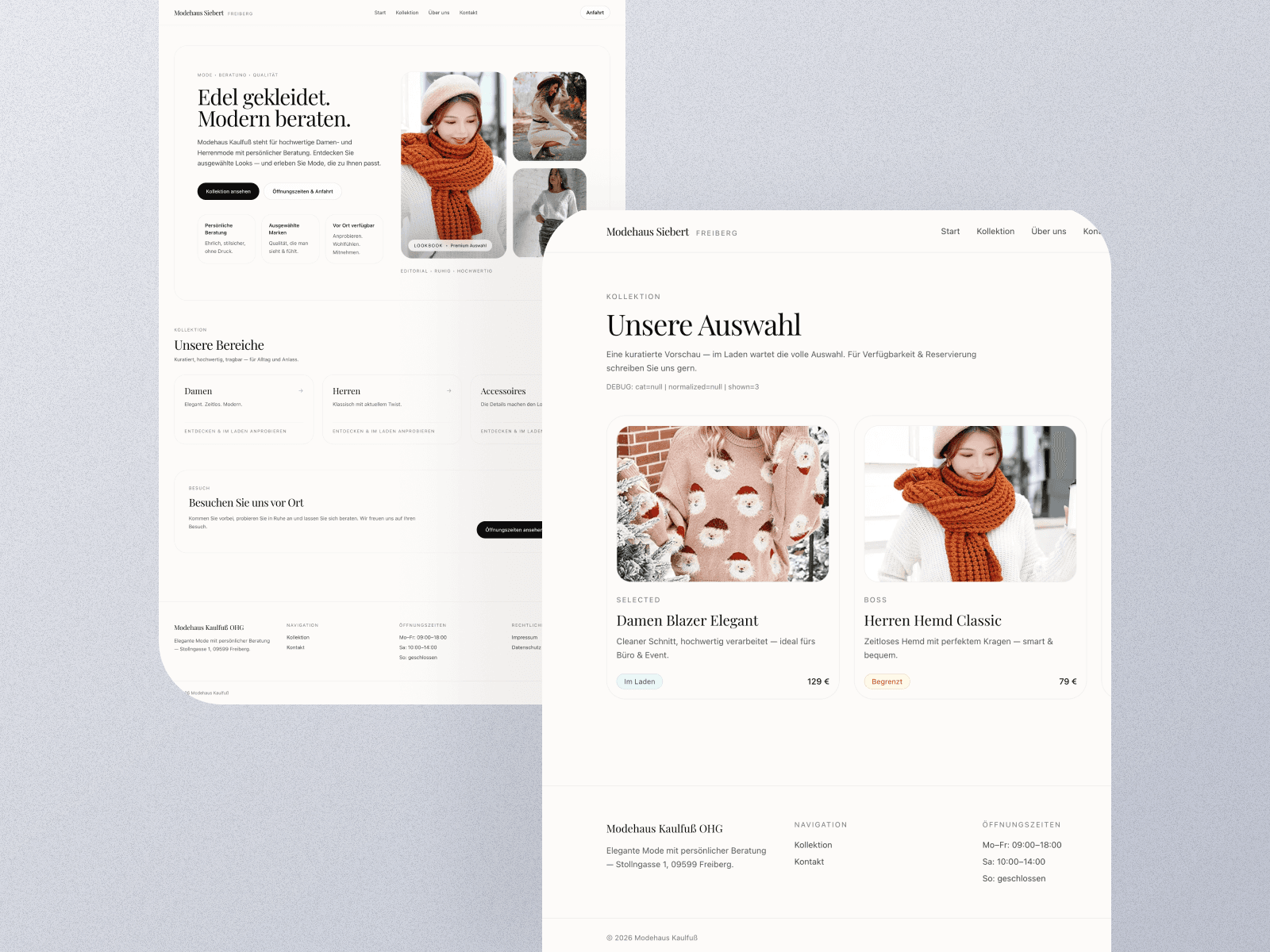 Detailansicht der Website mit Produktkarten und klarer visueller Struktur
